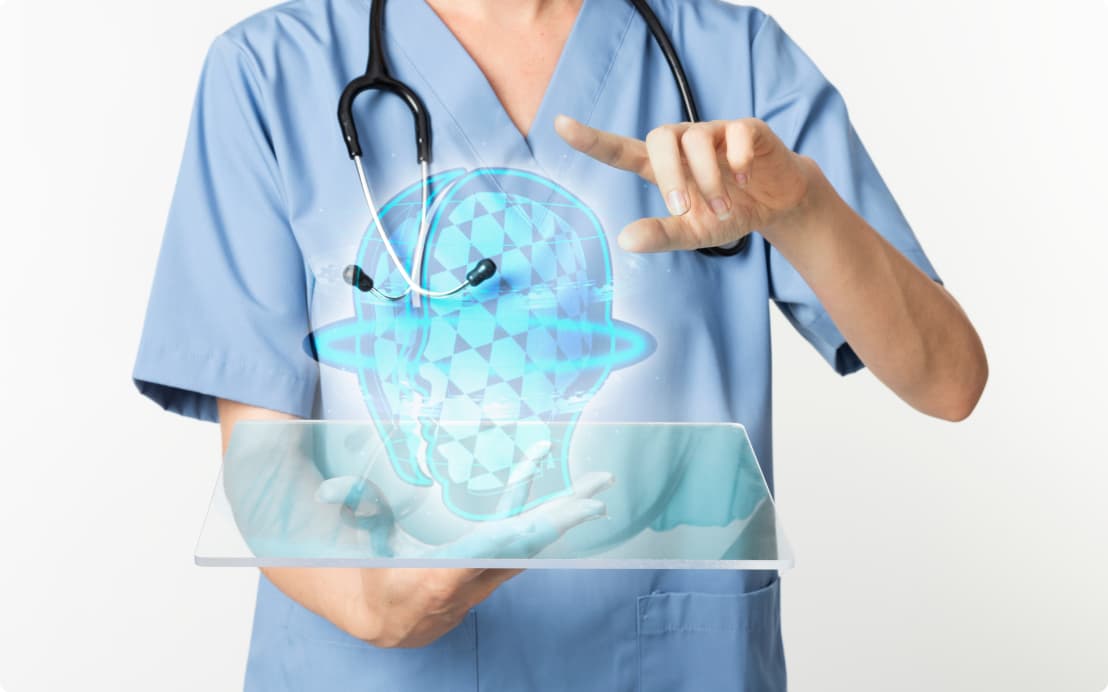 médecins utilisant une tablette transparente avec hologramme technologie médicale 1